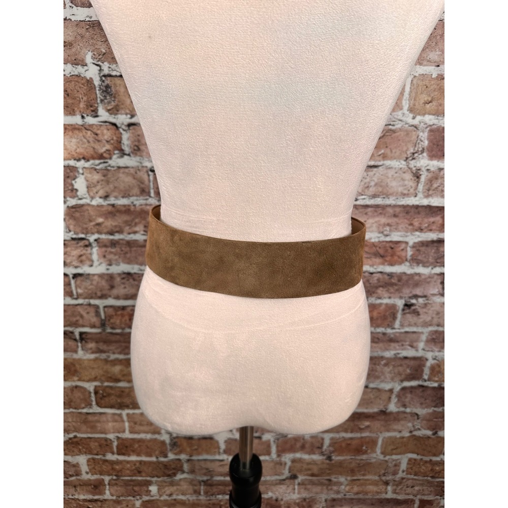 Anne Klein for Calderon Brown Suede Wide Waist Belt Gold Braided Buckle Medium - Picture 10 of 11